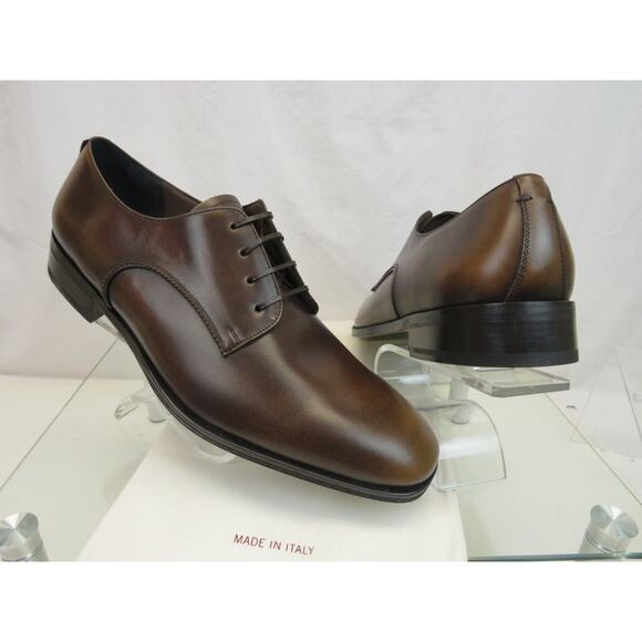 NIB FERRAGAMO DANIEL BURNISHED BROWN BROGUE LEATHER LACE UP DERBY OXFORDS 9.5 E main image 8